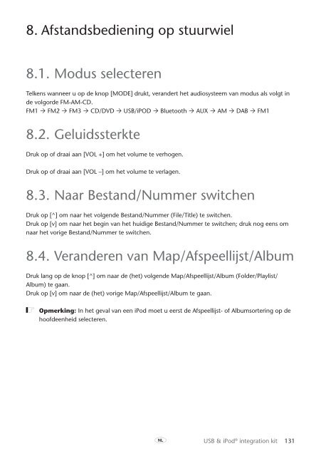 Toyota USB &amp;amp; iPod interface kit - PZ473-00266-00 - USB &amp; iPod interface kit (English, French, German, Dutch, Italian) - mode d'emploi