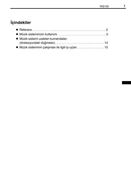 Toyota TAS100 - PZ49X-00210-TR - TAS100 (Turkish) - mode d'emploi