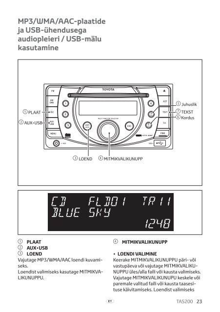 Toyota TAS200 - PZ420-00212-ET - TAS200 (Estonian) - mode d'emploi