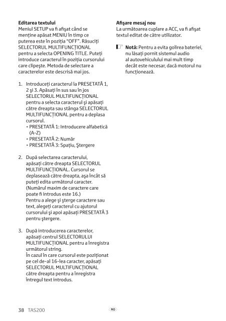 Toyota TAS200 - PZ420-00212-RO - TAS200 (Romanian) - mode d'emploi