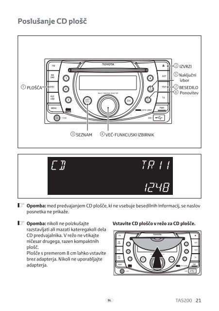 Toyota TAS200 - PZ420-00212-SL - TAS200 (Slovenian) - mode d'emploi