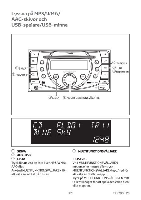 Toyota TAS200 - PZ420-00212-SV - TAS200 (Swedish) - mode d'emploi