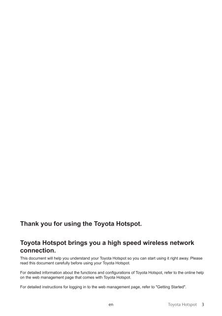 Toyota Toyota Hotspot - PZ19X-X0270-EE - Toyota Hotspot - mode d'emploi