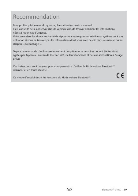 Toyota Bluetooth SWC English French German Dutch Italian - PZ420-00296-ME - Bluetooth SWC English French German Dutch Italian - mode d'emploi