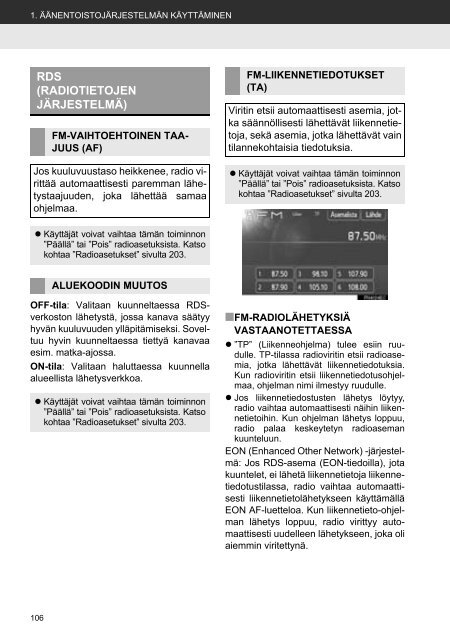 Toyota Toyota Touch &amp;amp; Go - PZ490-00331-*0 - Toyota Touch &amp; Go - Toyota Touch &amp; Go Plus - Finnish - mode d'emploi