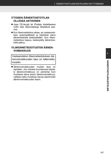 Toyota Toyota Touch &amp;amp; Go - PZ490-00331-*0 - Toyota Touch &amp; Go - Toyota Touch &amp; Go Plus - Finnish - mode d'emploi