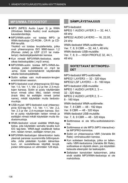 Toyota Toyota Touch &amp;amp; Go - PZ490-00331-*0 - Toyota Touch &amp; Go - Toyota Touch &amp; Go Plus - Finnish - mode d'emploi