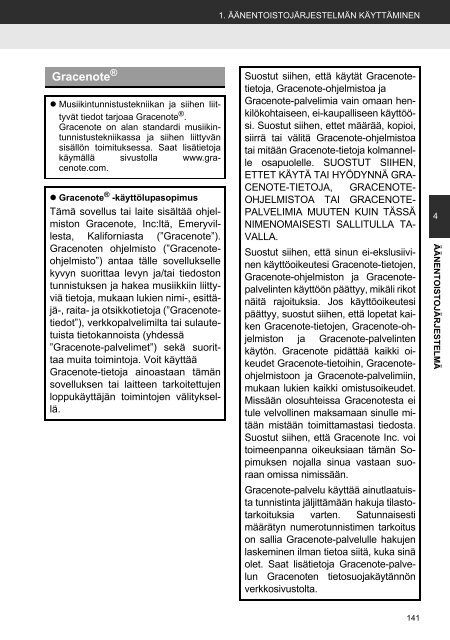 Toyota Toyota Touch &amp;amp; Go - PZ490-00331-*0 - Toyota Touch &amp; Go - Toyota Touch &amp; Go Plus - Finnish - mode d'emploi