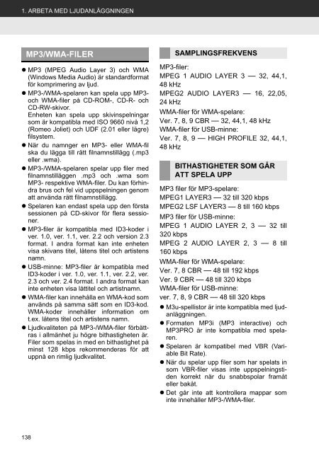 Toyota Toyota Touch &amp;amp; Go - PZ490-00331-*0 - Toyota Touch &amp; Go - Touch Touch &amp; Go Plus - Swedish - mode d'emploi