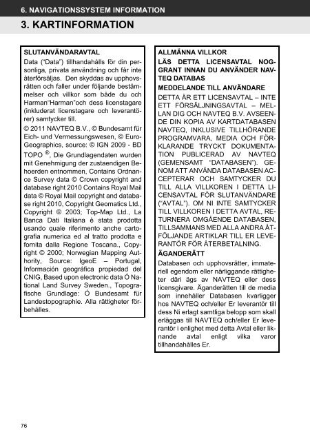 Toyota Toyota Touch &amp;amp; Go - PZ490-00331-*0 - Toyota Touch &amp; Go - Touch Touch &amp; Go Plus - Swedish - mode d'emploi