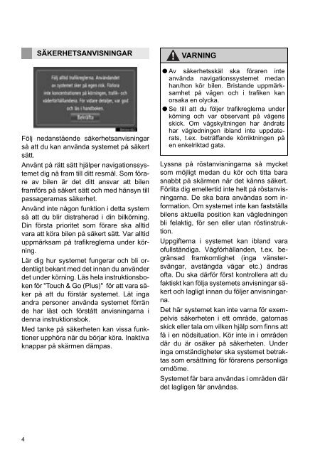 Toyota Toyota Touch &amp;amp; Go - PZ490-00331-*0 - Toyota Touch &amp; Go - Touch Touch &amp; Go Plus - Swedish - mode d'emploi