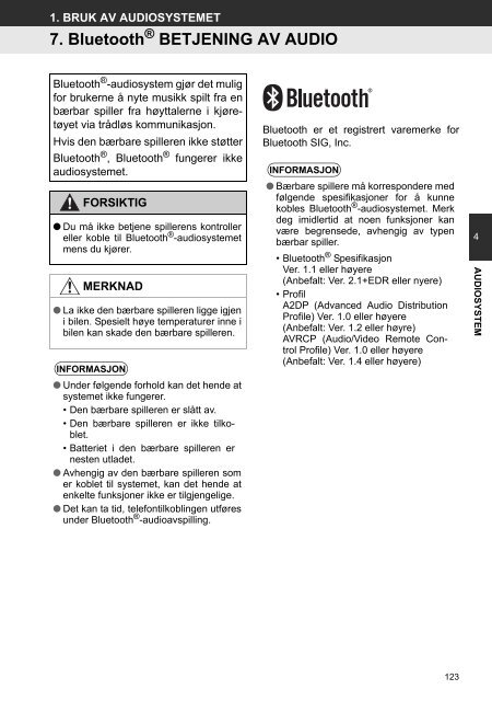 Toyota Toyota Touch &amp;amp; Go - PZ490-00331-*0 - Toyota Touch &amp; Go - Toyota Touch &amp; Go Plus - Norwegian - mode d'emploi