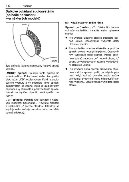 Toyota TAS100 - PZ49X-00210-CS - TAS100 (Czech) - mode d'emploi