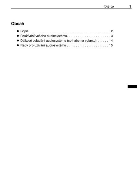 Toyota TAS100 - PZ49X-00210-CS - TAS100 (Czech) - mode d'emploi