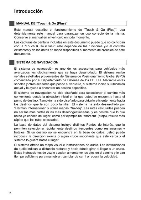 Toyota Toyota Touch &amp;amp; Go - PZ490-00331-*0 - Toyota Touch &amp; Go - Toyota Touch &amp; Go Plus - Spanish - mode d'emploi