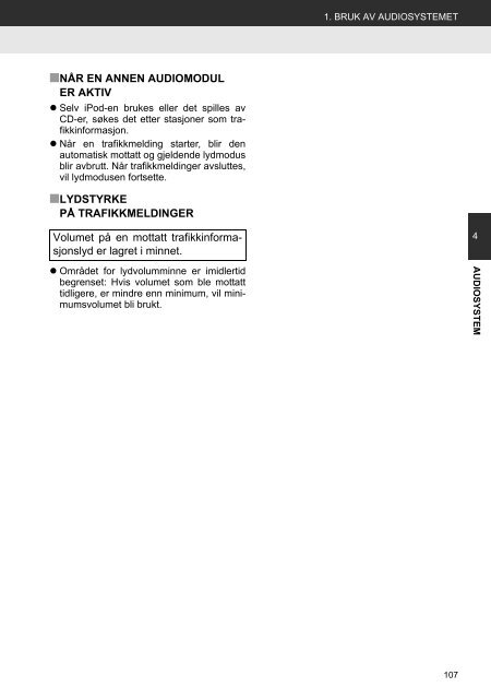 Toyota Toyota Touch &amp;amp; Go - PZ490-00331-*0 - Toyota Touch &amp; Go - Toyota Touch &amp; Go Plus - Norwegian - mode d'emploi