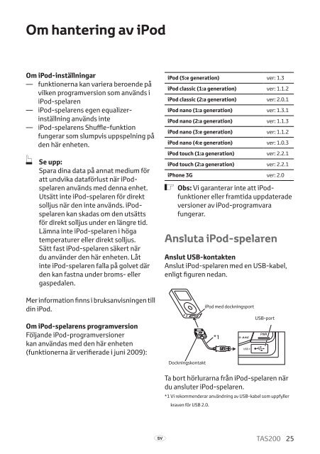 Toyota TAS200 - PZ420-00212-SV - TAS200 (Swedish) - mode d'emploi