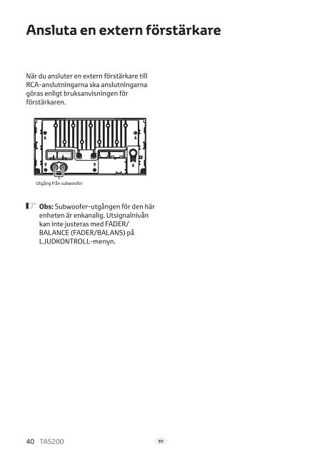 Toyota TAS200 - PZ420-00212-SV - TAS200 (Swedish) - mode d'emploi