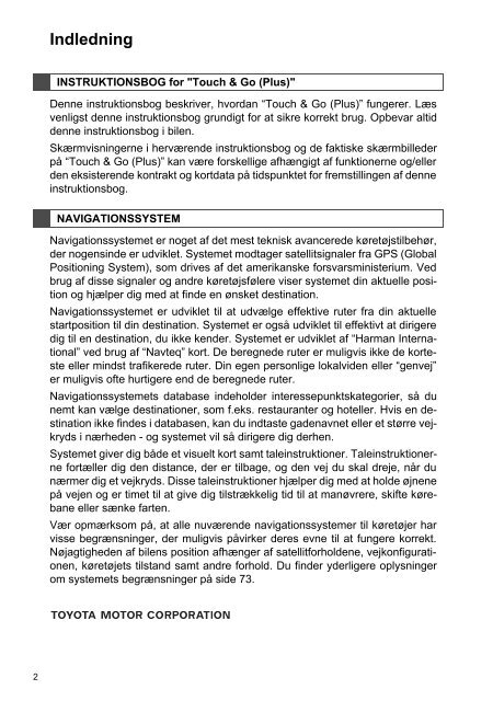 Toyota Toyota Touch &amp;amp; Go - PZ490-00331-*0 - Toyota Touch &amp; Go - Toyota Touch &amp; Go Plus - Danish - mode d'emploi