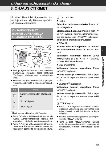 Toyota Toyota Touch &amp;amp; Go - PZ490-00331-*0 - Toyota Touch &amp; Go - Toyota Touch &amp; Go Plus - Finnish - mode d'emploi