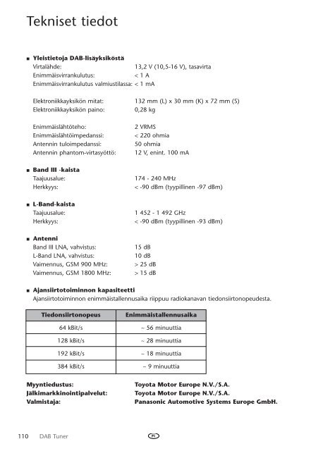 Toyota DAB Tuner - PZ473-X2210-A0 - DAB Tuner - all lanuages - mode d'emploi