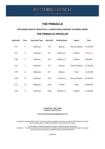 The Pinnacle Pricelist updated 14.05.14