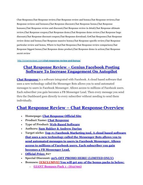 Chat Response review and Chat Response $11800 Bonus & Discount