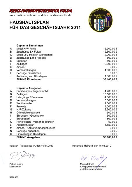 Jahresbericht 2010 - Kreisfeuerwehrverband Fulda eV
