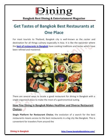 Get Tastes of Bangkok Best Restaurants in One Place at Bangkok Best Dining Magazine