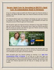Secure Aged Care by Investing in BACFA’s Aged Care Accommodation Bond in Brisbane