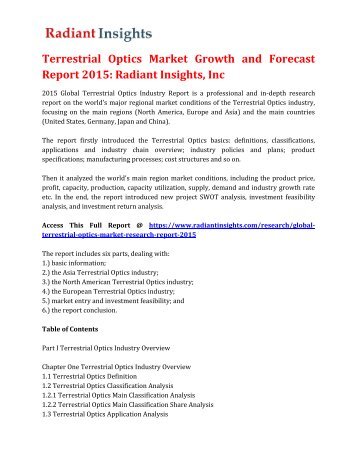 Terrestrial Optics Market Growth and Forecast Report 2015