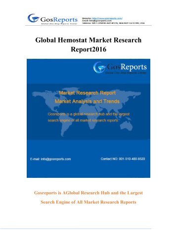 Global Hemostat Industry 2016 Market Research Report