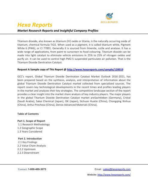 Global Titanium Dioxide Denitration Catalyst Market Trends