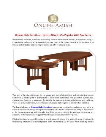 Online Amish Furniture And The Mission Style Mission Style Furniture Here Is Why It So Por With Any Décor