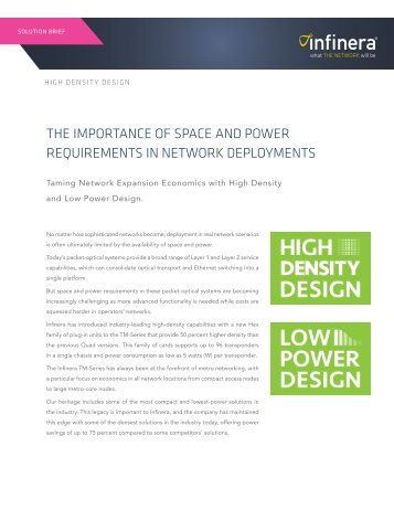 THE IMPORTANCE OF SPACE AND POWER REQUIREMENTS IN NETWORK DEPLOYMENTS