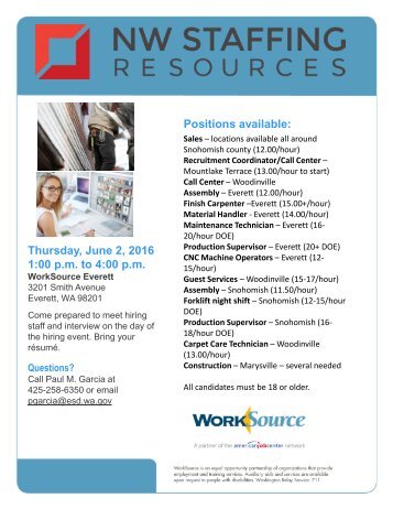 NW Staffing Resources Hiring Event