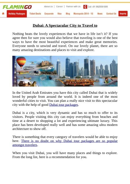 Dubai: A Spectacular City to Travel to