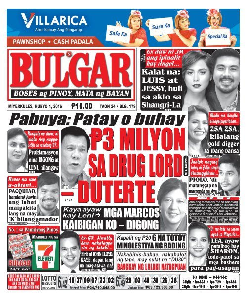 June 1, 2016 BULGAR: BOSES NG PINOY, MATA NG BAYAN