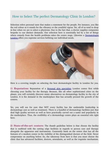 How to Select The perfect Dermatology Clinic In London?