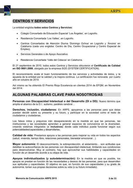 Memoria Comunicación ARPS 2015