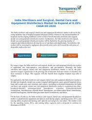 India Sterilizers and Surgical, Dental Care and Equipment Disinfectors Market to Expand at 8.20% CAGR till 2020