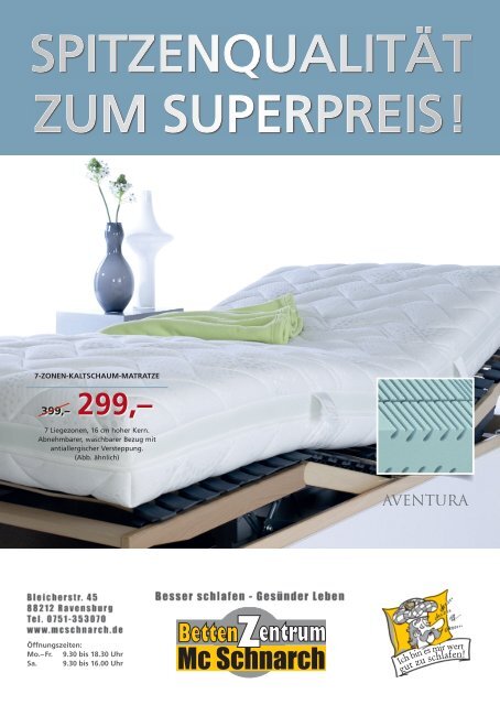 Spitzenqualität zum Superpreis - BettenZentrum McSchnarch Ravensburg