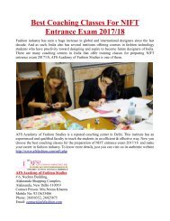Best Coaching Classes For NIFT Entrance Exam 2017/18