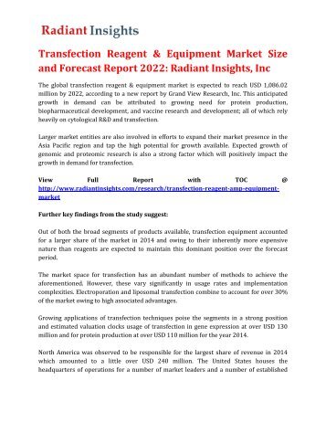 Transfection Reagent & Equipment Market Size and Forecast Report 2022