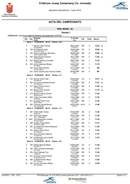 Critèrium Josep Campmany (1a Jornada) ACTA DEL CAMPEONATO