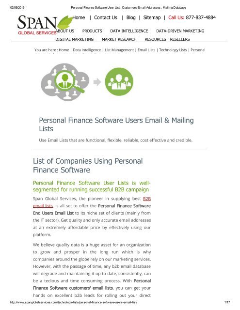 Get Tele Verified Personal Finance Software Customer Lists from Span Global Services