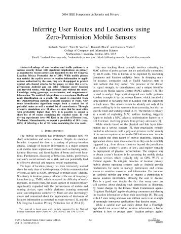 Inferring User Routes and Locations using Zero-Permission Mobile Sensors