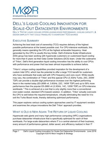 DELL’S LIQUID COOLING INNOVATION SCALE-OUT DATACENTER ENVIRONMENTS