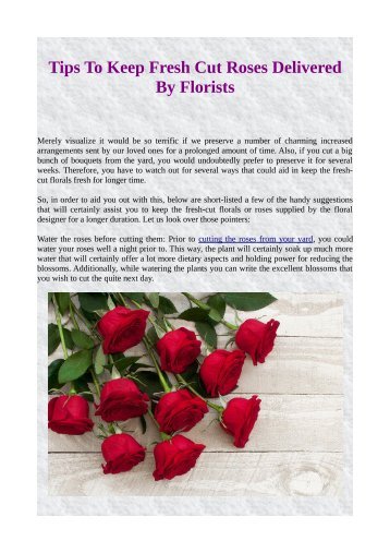 Tips To Keep Fresh Cut Roses Delivered By Florists