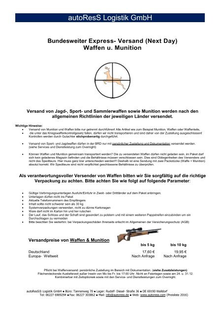 Versand und Logistikpreise 2016